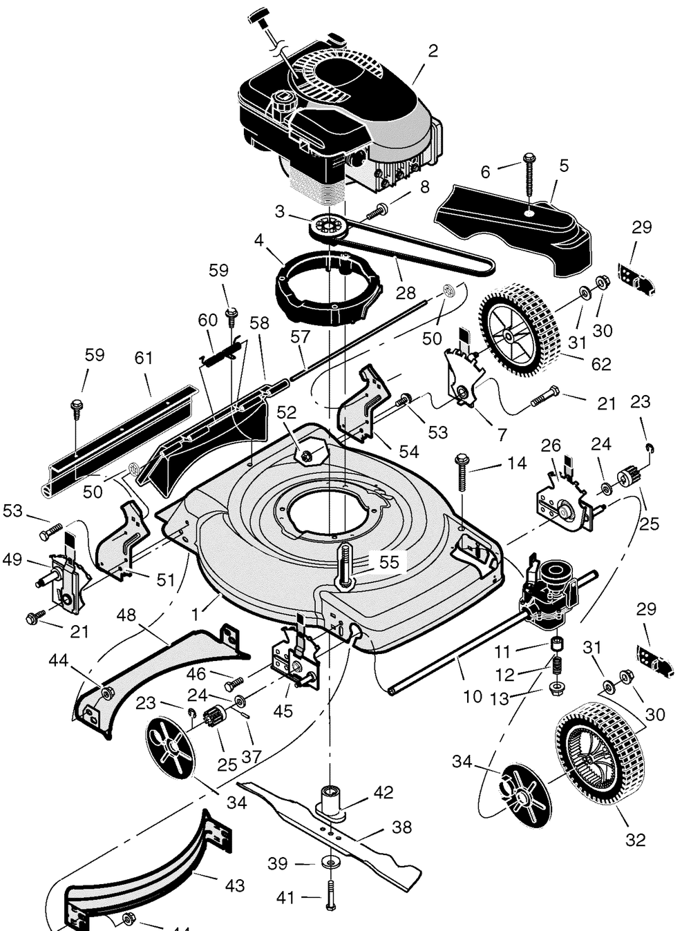 Mower Housing Assembly Diagram and Parts List for 228511X24B 2005 Briggs and Stratton Lawn Mower